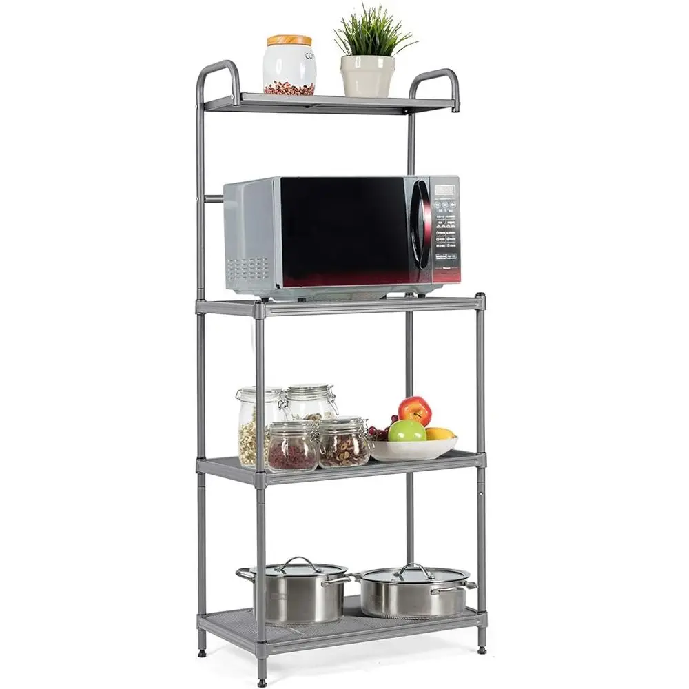 4-Tier Metal Wire Kitchen Rack with Microwave Stand and Utility Storage