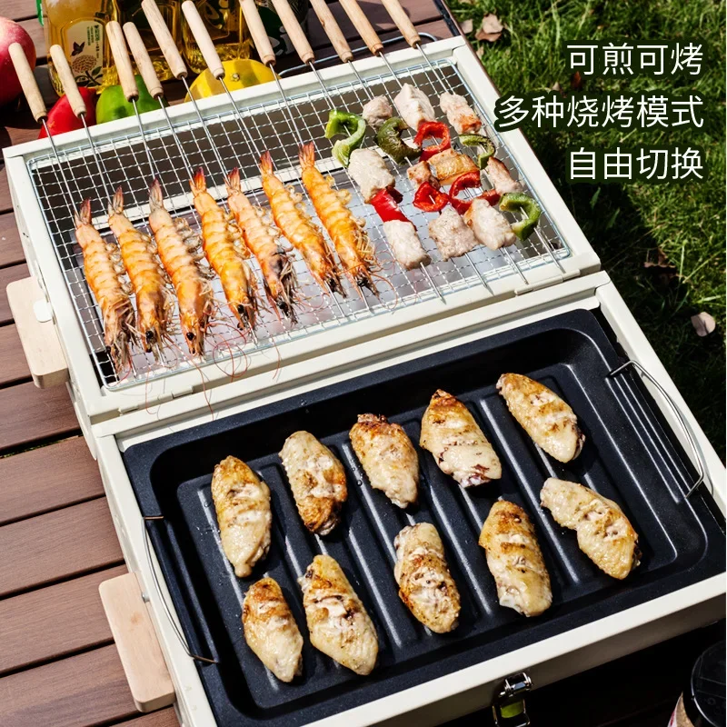 Barbecue Oven Household Grill Portable Outdoor Camping Non-smoking Grill Barbecue Cooking Appliances Double Sided Available view 3