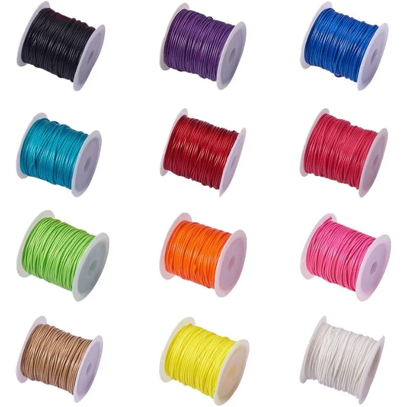 

12 Colors 130 Yards Round Waxed Polyester Cord 1mm Macrame Craft DIY Thread Rattail Beading String for Jewelry Making Chinese