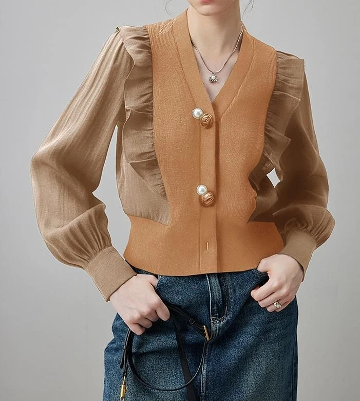 Nuovo cardigan lavorato a maglia con perline e scollo a V autunno 2025