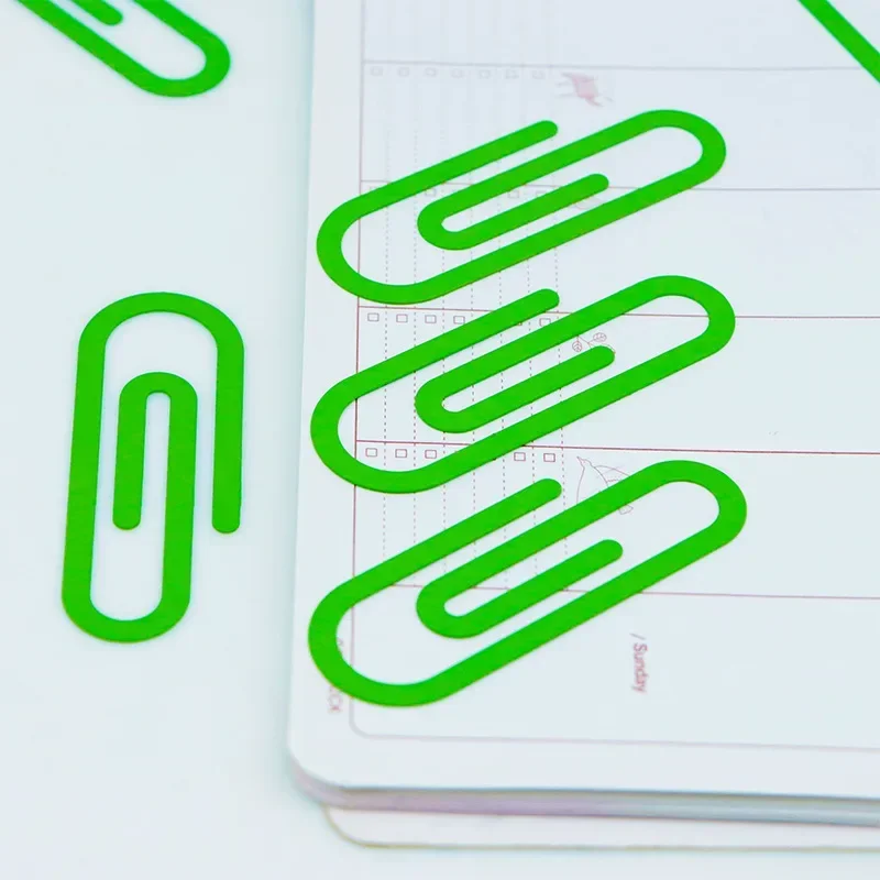 5pcs Iron Small Fresh Green Large Paper Clips Metal Flattened Paper Clip Bookmarks Creative Curve Clip Office Supplies Wholesale