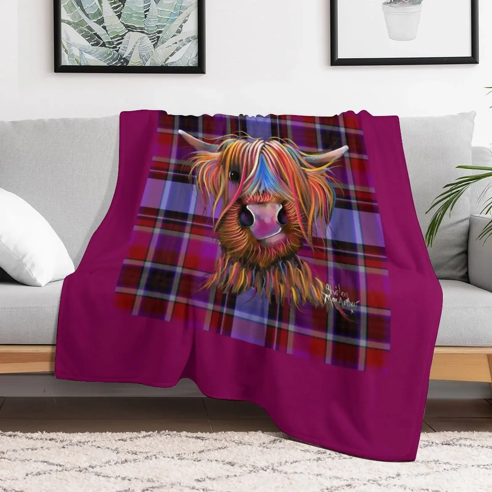 HiGHLaND CoW PRiNT ' TaRTaN BRuCe P ' BY SHiRLeY MacARTHuR Throw Blanket Sofa Throw Vintage Winter beds Blankets