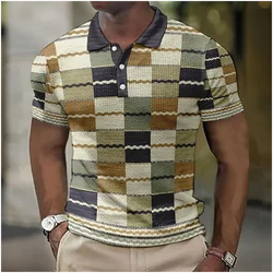 Polo con patrón a cuadros para hombre, camisas estampadas en 3D, ropa de manga corta de moda juvenil, Tops de solapa de gran tamaño, camisetas masculinas de calle