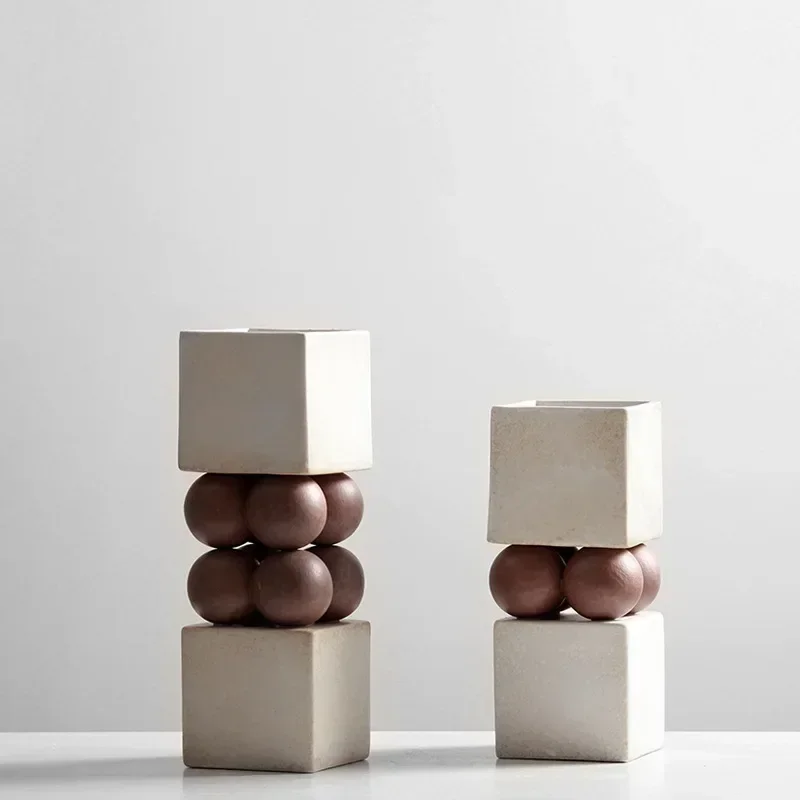 Simple light luxury handmade ceramic vase, home furnishing, living room model room stacking ball flower arrangement, soft