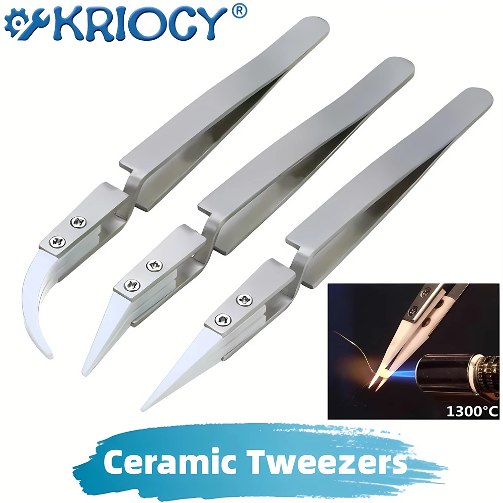 3Pack Ceramic Straight Tip Electronic Soldering Tweezers, Anti-Static Reverse Acid Resistant Precision Chuck Ceramic Tweezers