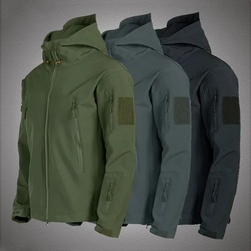 Imagen 1 del producto Militar de piel de tiburón Soft Shell Chaquetas Hombres Táctica a prueba de viento chaqueta impermeable hombres Ejército Chaquetas de combate para hombre con capucha Bomber Abrigos