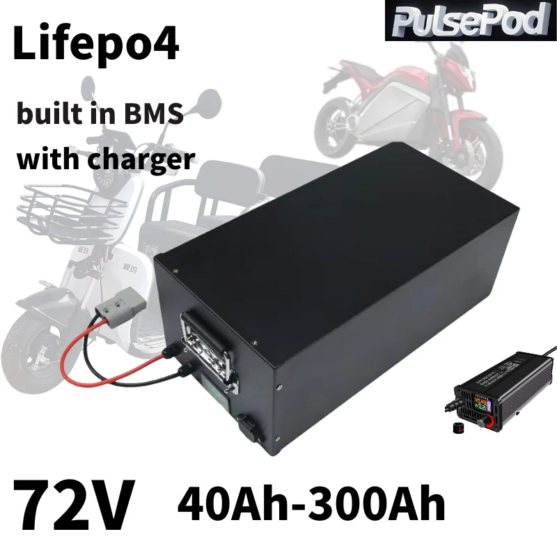 

PulsePod 72V battery lifepo4 40AH 80AH 100AH 120AH 150AH 200AH 250AH 300AH for 1000W 2000W Energy Storage RV Hybrid Car etc.