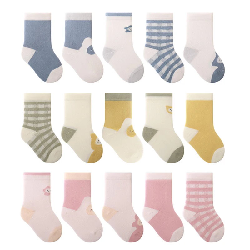 5 Pairs Baby Girls Socks Sweet Cartoon Soft Cotton Mid Calf Socks for Boys And Girls Breathable Toddler Boys Socks
