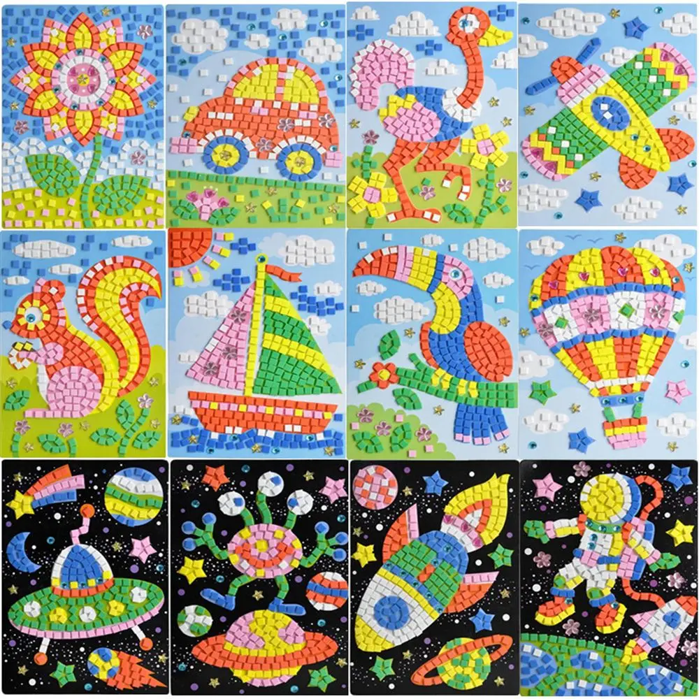 Cartoon  Creative Kids Game Early Educational DIY Kits 3D Mosaics Puzzle drawing toys Stickers EVA Foam