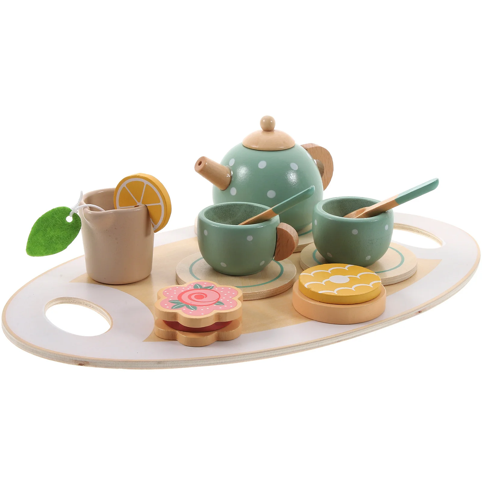 مجموعة واحدة من مجموعة الشاي المزيفة للأطفال، مجموعة حفلات الشاي الخشبية الملونة للأطفال الصغار والبنات، دعائم المطبخ المصغرة #3