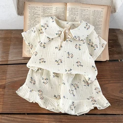 2Pcs Muslin Baby Girl Clothes Set Summer T Shirt Shorts Kids Suit Soft Cotton Children Loungewear Infant Toddler Outfit Sets