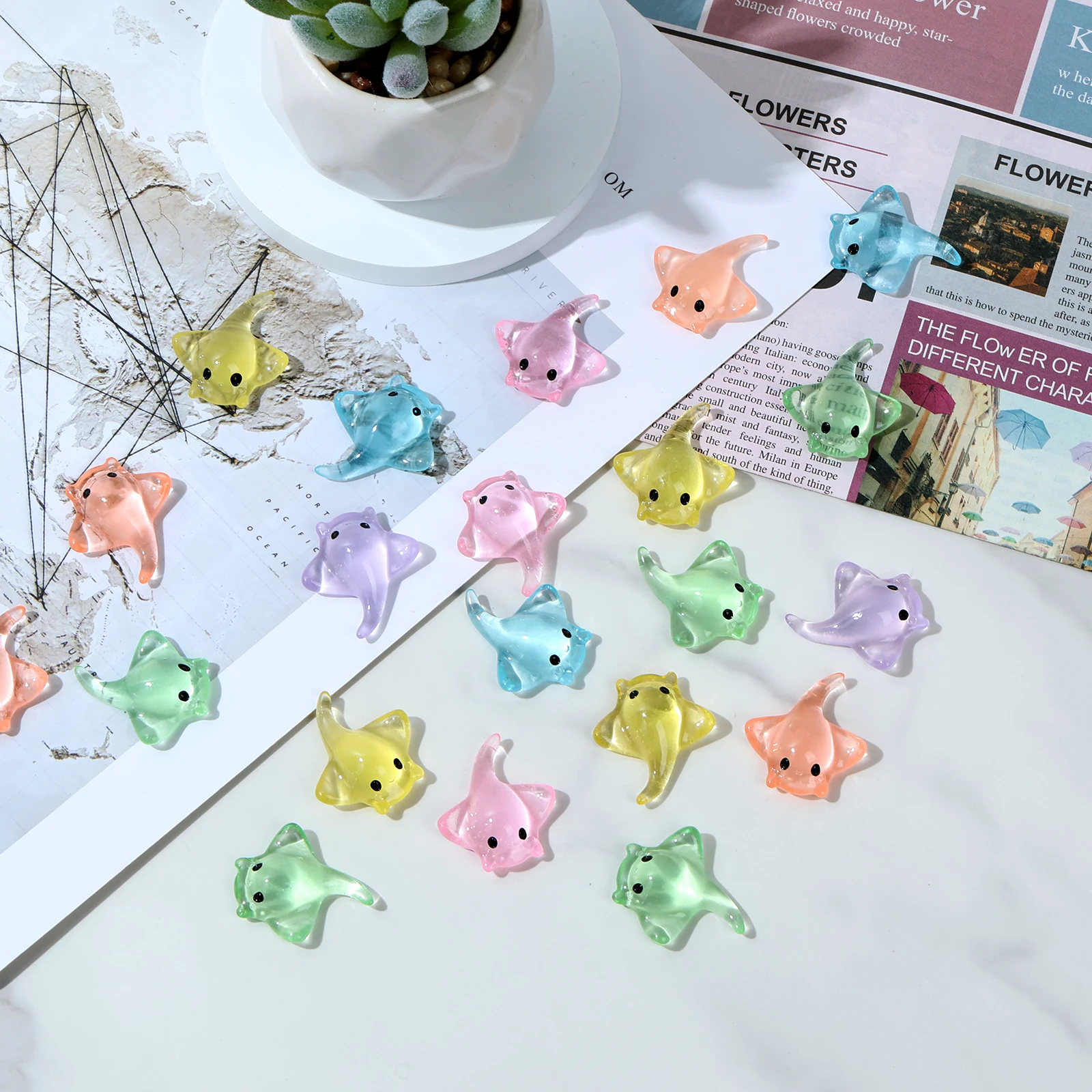 

120Pcs Mini Sting Ray Figures Miniature Resin Stingrays Figurines Realistic Cute Sting Ray Decoration 6 Colors Portable Tiny