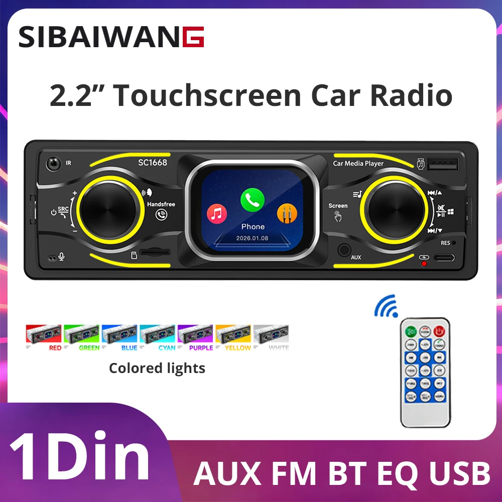 

1Din 2.2 inch Touch Screen MP3 Car Radio Player 60W*4 FM Receiver Bluetooth Phone Charging AUX USB TF Card EQ Colorful Lights