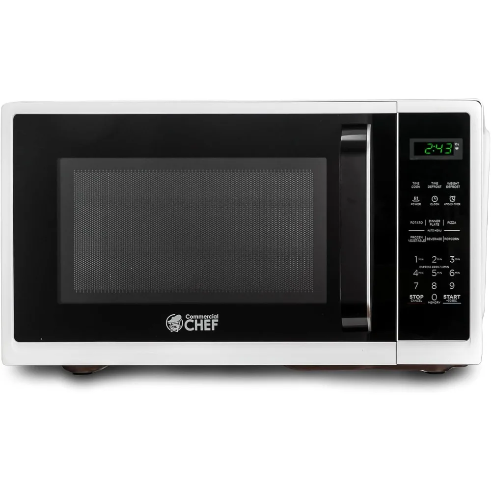 Micro-ondas pequeno com alça de aperto, 0,9 pés cúbicos, display digital 900W, fechadura e temporizador de cozinha, branco