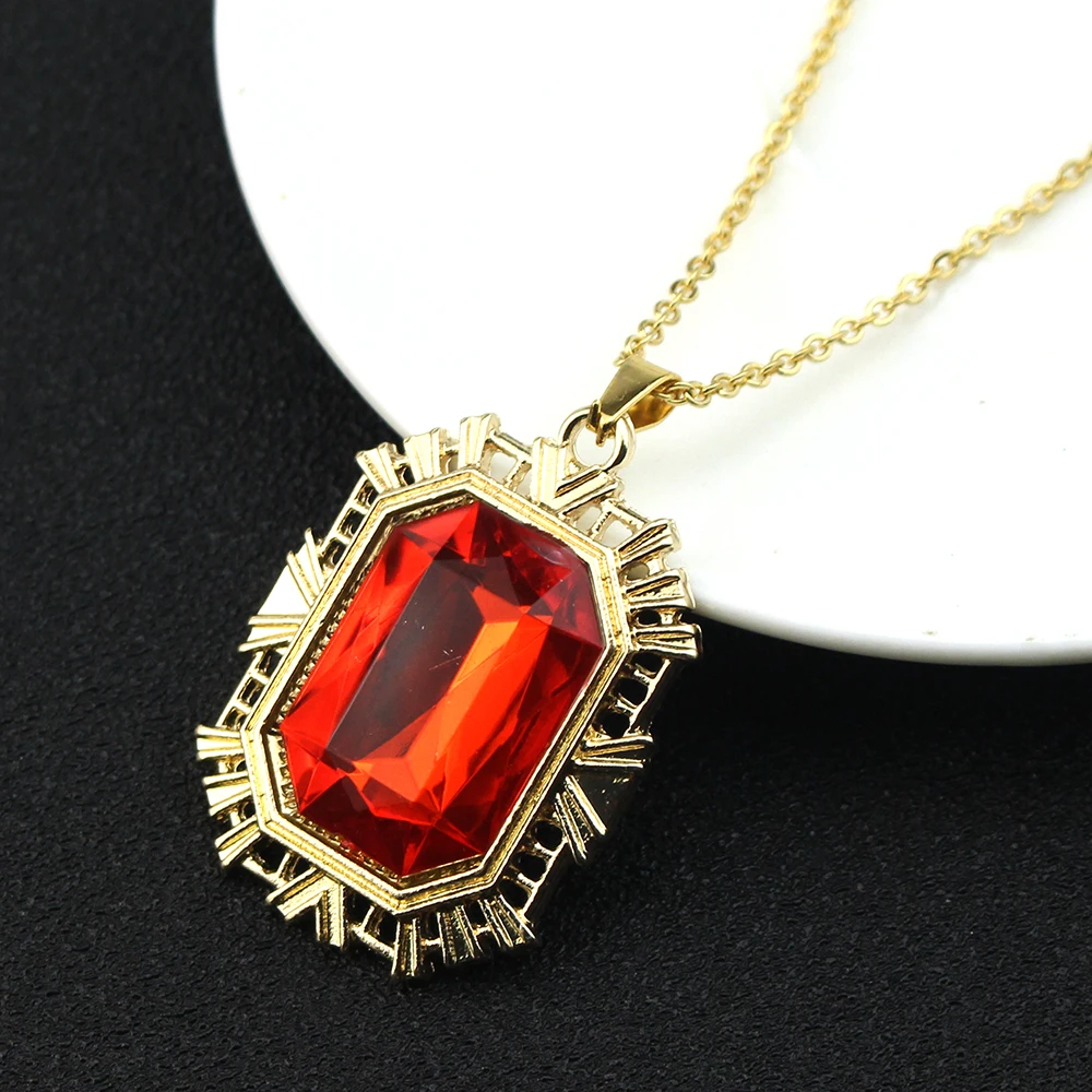The Sandman Morpheus Ruby Pendant Necklace King of Dreams Cosplay Vintage Red Stone Necklace Halloween Costume Prop Jewelry Gift