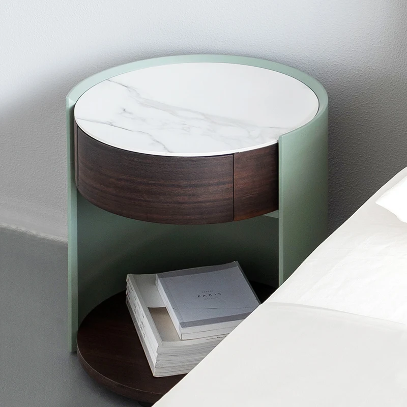 

Современная прикроватная тумбочка в скандинавском стиле, простая и роскошная деревянная тумба для хранения, креативная тумбочка с каменной столешницей для спальни.