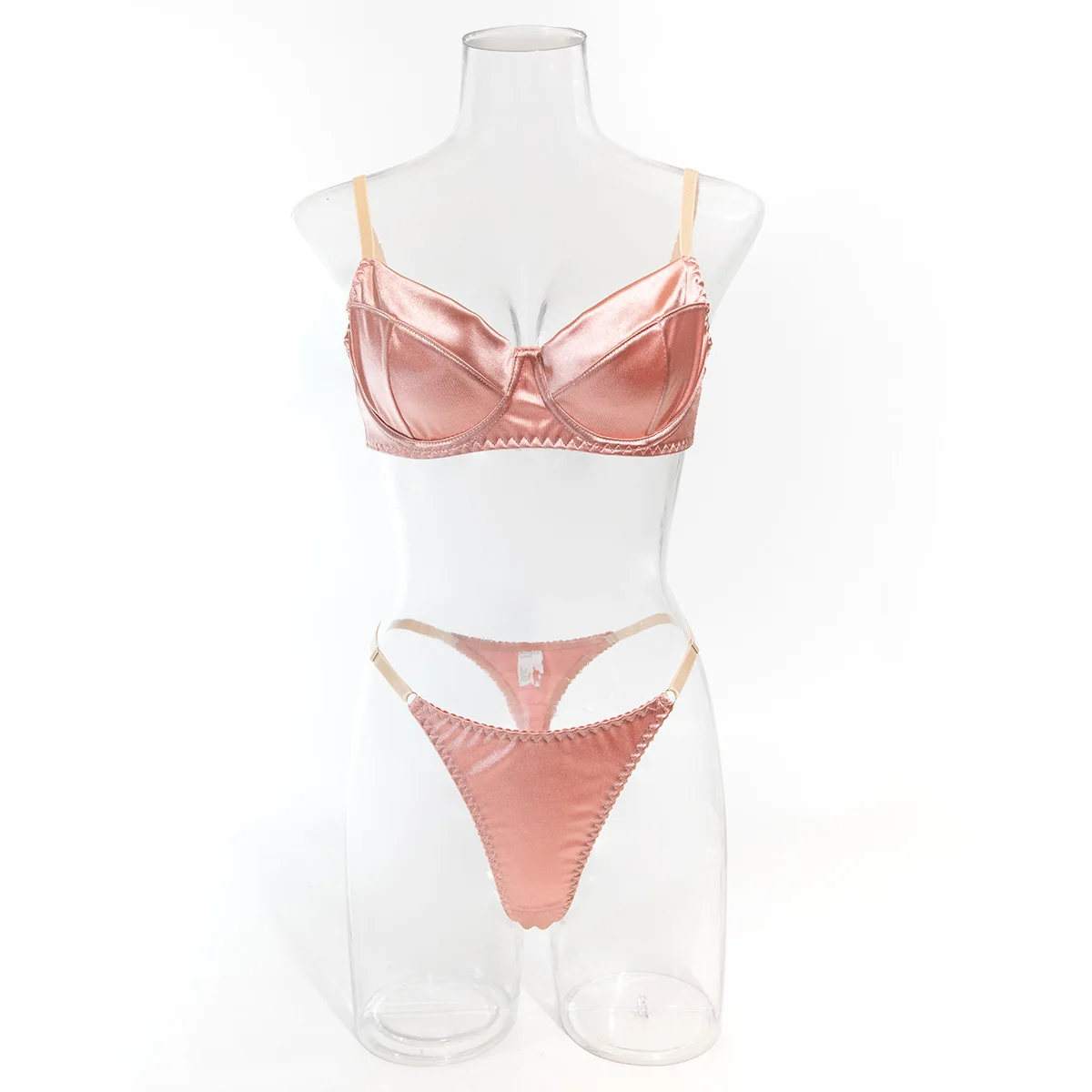 Sexy Luxury Solid Satin Thin Lingerie Girl's Sweet Gathering  Bra & Thong Set Female New Fashion Elegant Underwear Daily Life