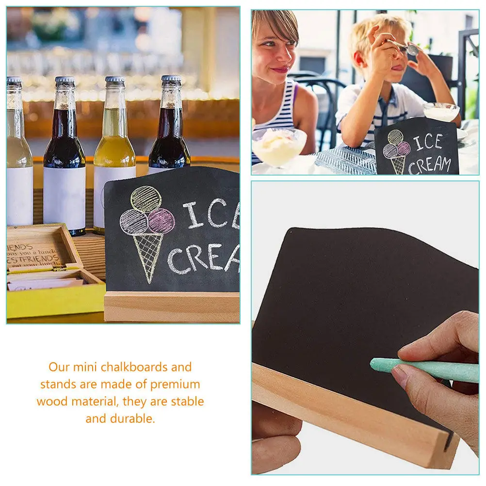 12pcs Mini Chalkboards with Wooden Base – Double-Sided Erasable Desk Decor, Table Number & Menu Signs
