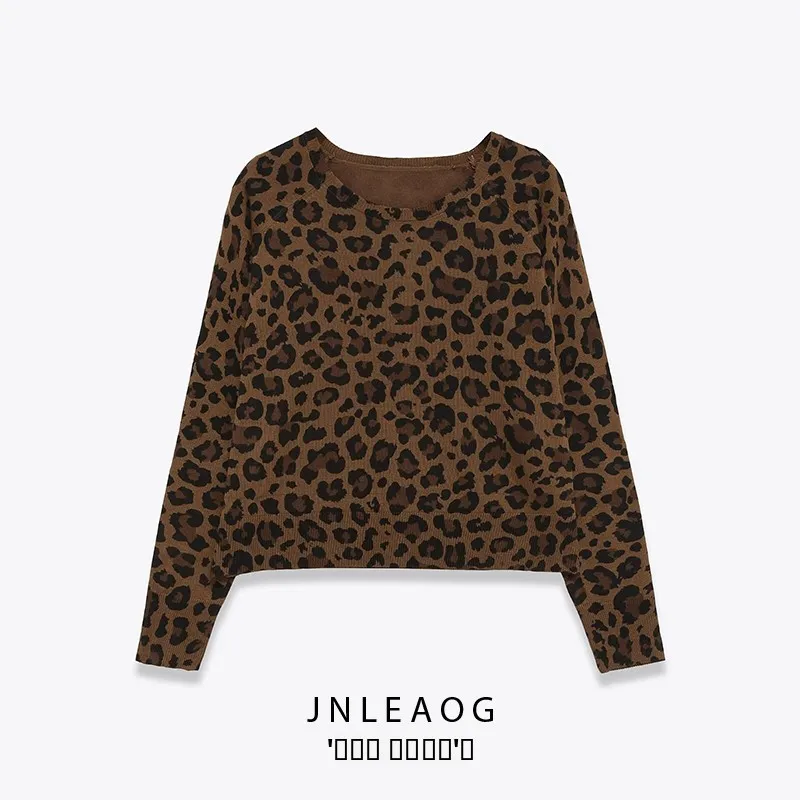 

JNLEAOG Autumn New Women's Faion round Ne Animal Print Thin Knitted Polyester Fiber Long Sve Loose Fit Pullover Sweater