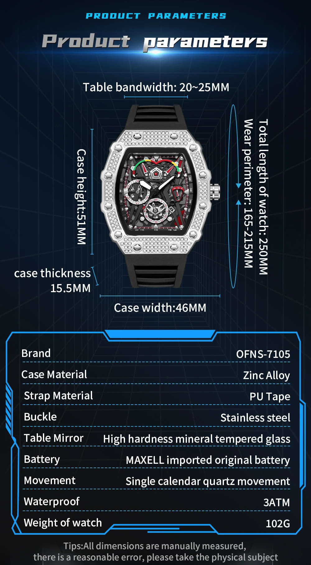 Бренд OFNS 7105, креативные полые мужские персонализированные часы, модные мужские кварцевые часы с ночным светом и календарем для отдыха