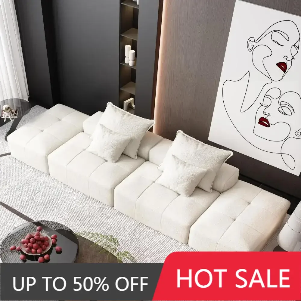 

Oversized Modular Sectional Sofa，2Ottoman and 2seat,Chenille Fabric Soft Cushion Sofa，4 Pillows,4PCS DIY Combination Tufted Sofa