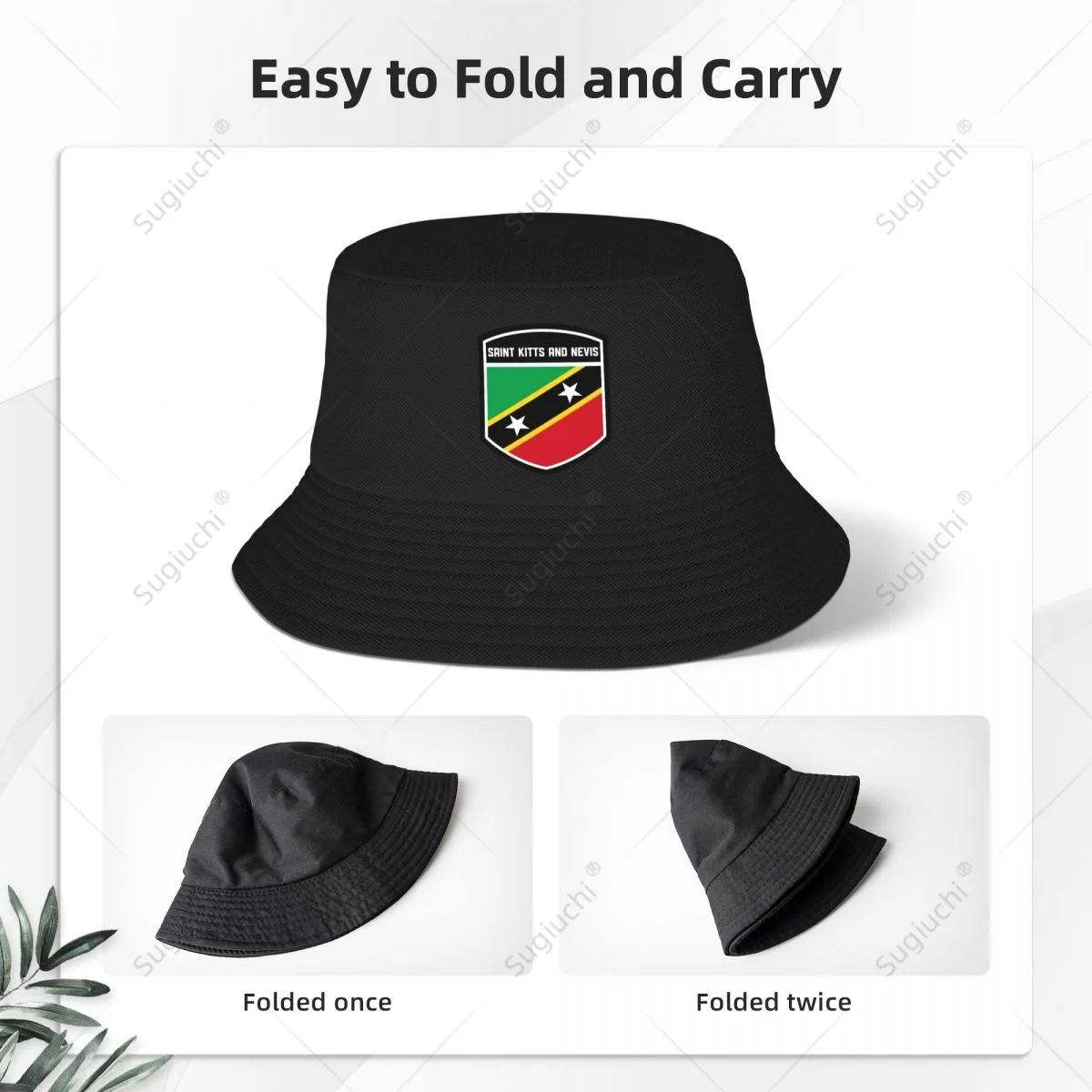 Saint Kitts And Nevis Flag Shield Bucket Hats Print Cool Fans Sun Shade Simple Classic Outdoor Summer Fisherman Caps Fishing Cap