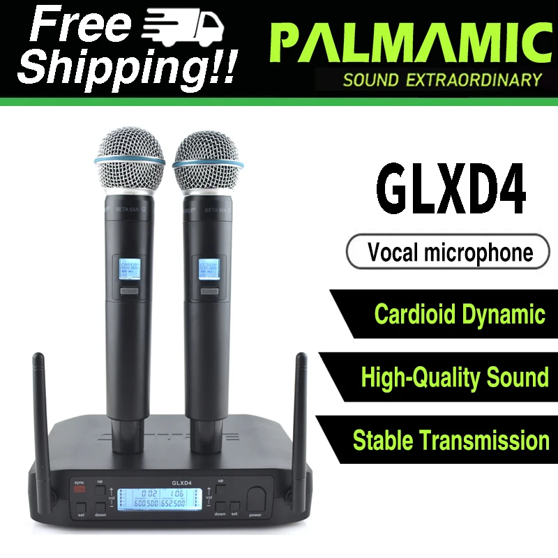 GLXD4 Digital Vocal Wireless System Dual Channel Handheld GLXD+ Mic Frequency Adjustable Microphone GLXD4 for Stage Speech We