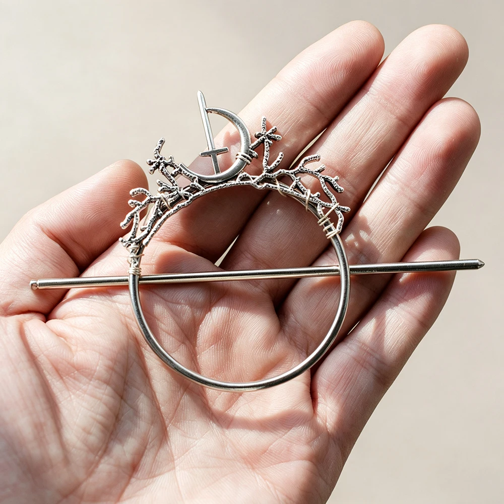 Novel Vintage Silver Branch Crescent Moon Hair Barrette Gothic Twig Moon Hairpin Witch Pagan Dark Aesthetic Hair Accessories