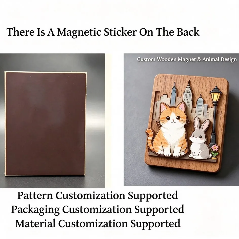 Custom Wood Fridge Magnet Personalized Carved Wood Souvenir Refrigerator Magnet Decorative Wooden Fridge Magnet