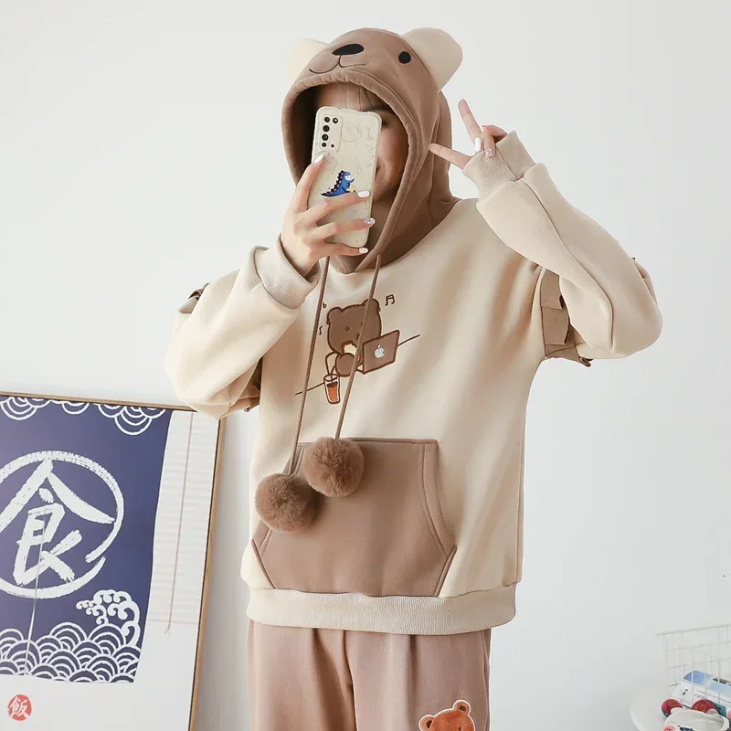 LISM y2k hoodies sweatshirt 2025 Korean Kawaii Cotton Fleece Hoodie Coat Long Sleeve Oversized  Kpop Y2K Girls Winter Clothes