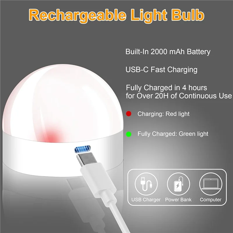 

AB42-3X Rechargeable Battery Operated Light Bulbs, 300LM E26 Screw In Light Bulb For Lamps With Remote Control Dimmable&Timer
