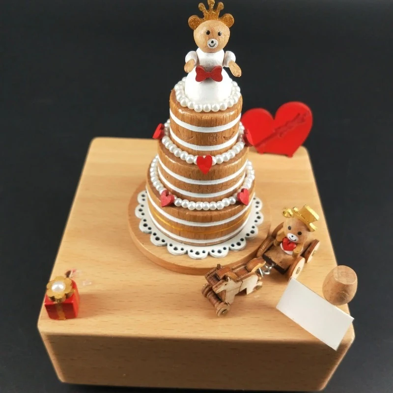 Solid wood rotating animation music box toy turntable music box
