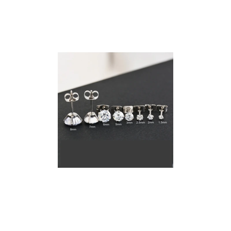 Brief Classical White Round AAA Zircons Men Women Stud Earrings Jewelry With Stainless Steel Anti Allergy