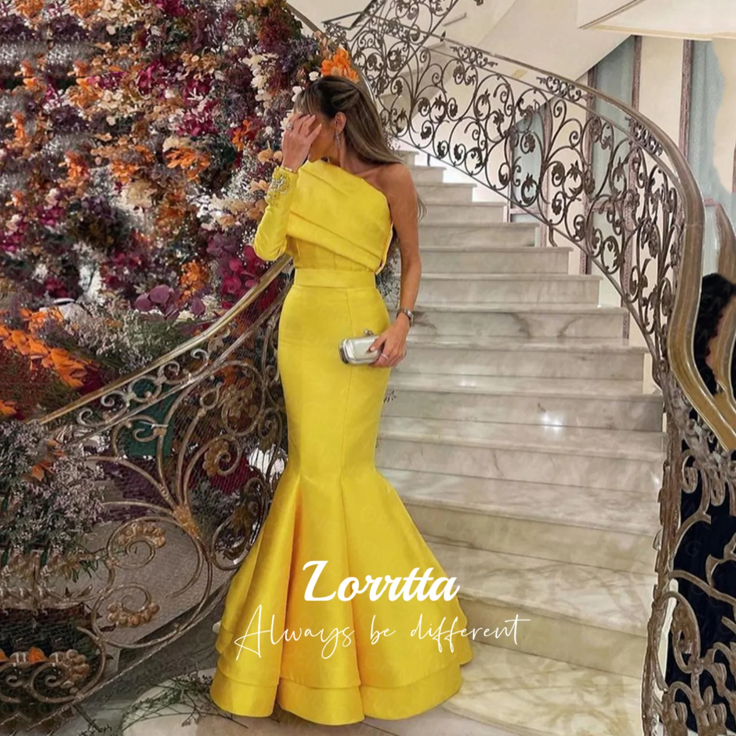 Lorrtta Yellow Women\'s Evening Dress for Women Very Elegant Evening Dresses for a Wedding Satin Robe Long Soft Dresses Party