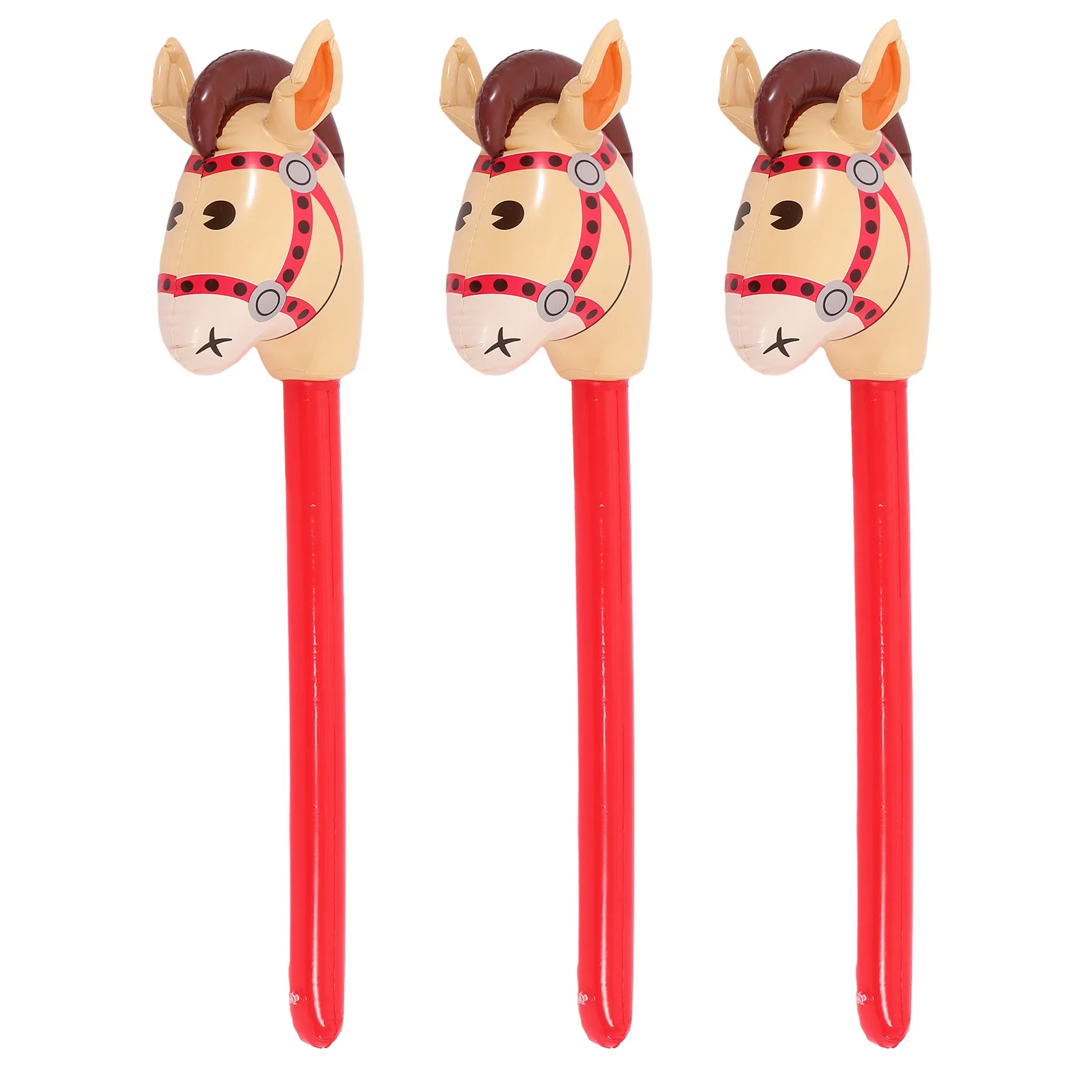 Bâton Gonflable en Forme de Poney pour Enfant, Ballon Tête de Cheval, Cowboy, Thème Animal, ixen Plein Air, Décoration, Cadeau, 3 Pièces