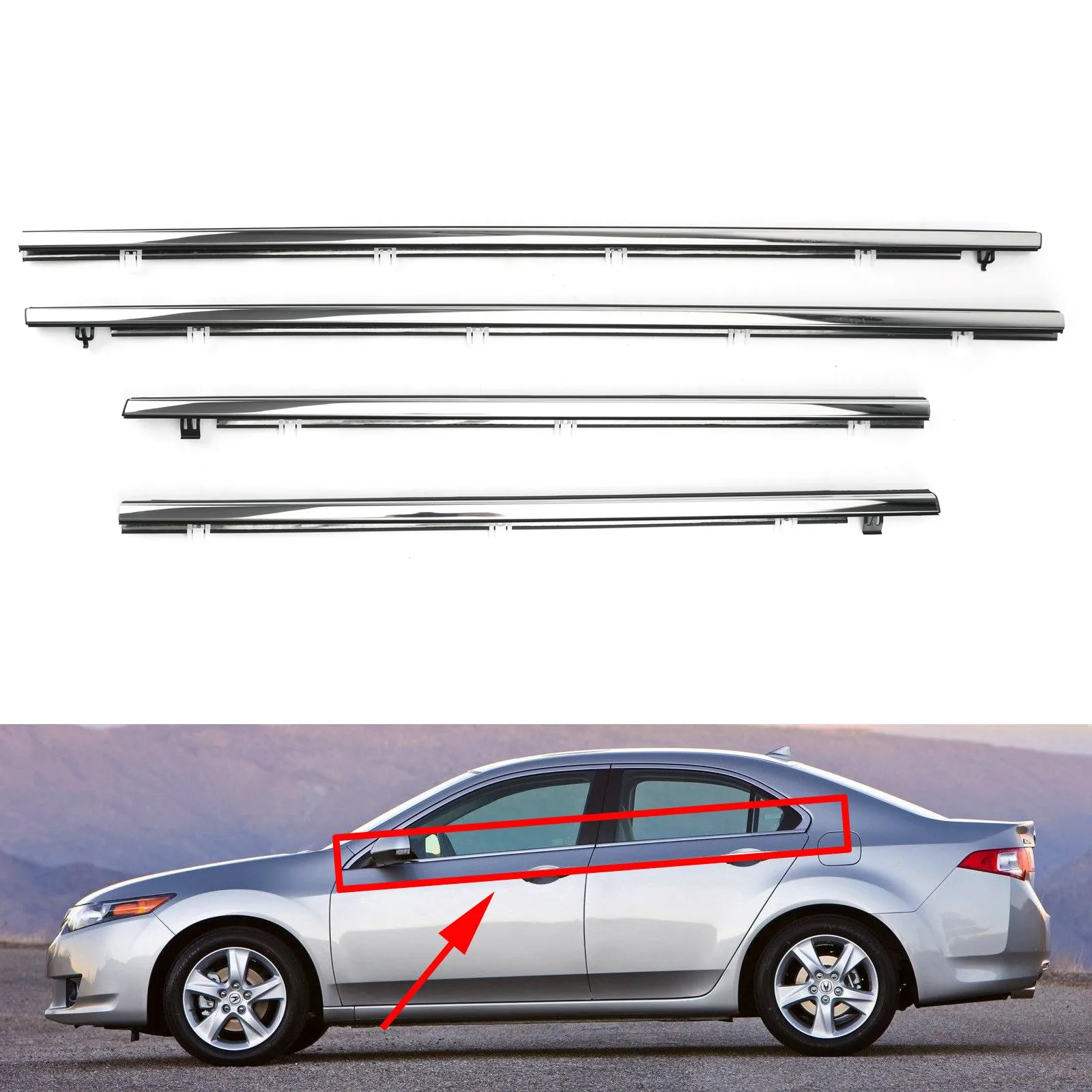 Burlete de sellado para ventana exterior de coche, moldura de correa para Honda Acura TSX 2009, 2010, 2011, 2012, 2013, 2014, 72410-TL0-003, 4 Uds.