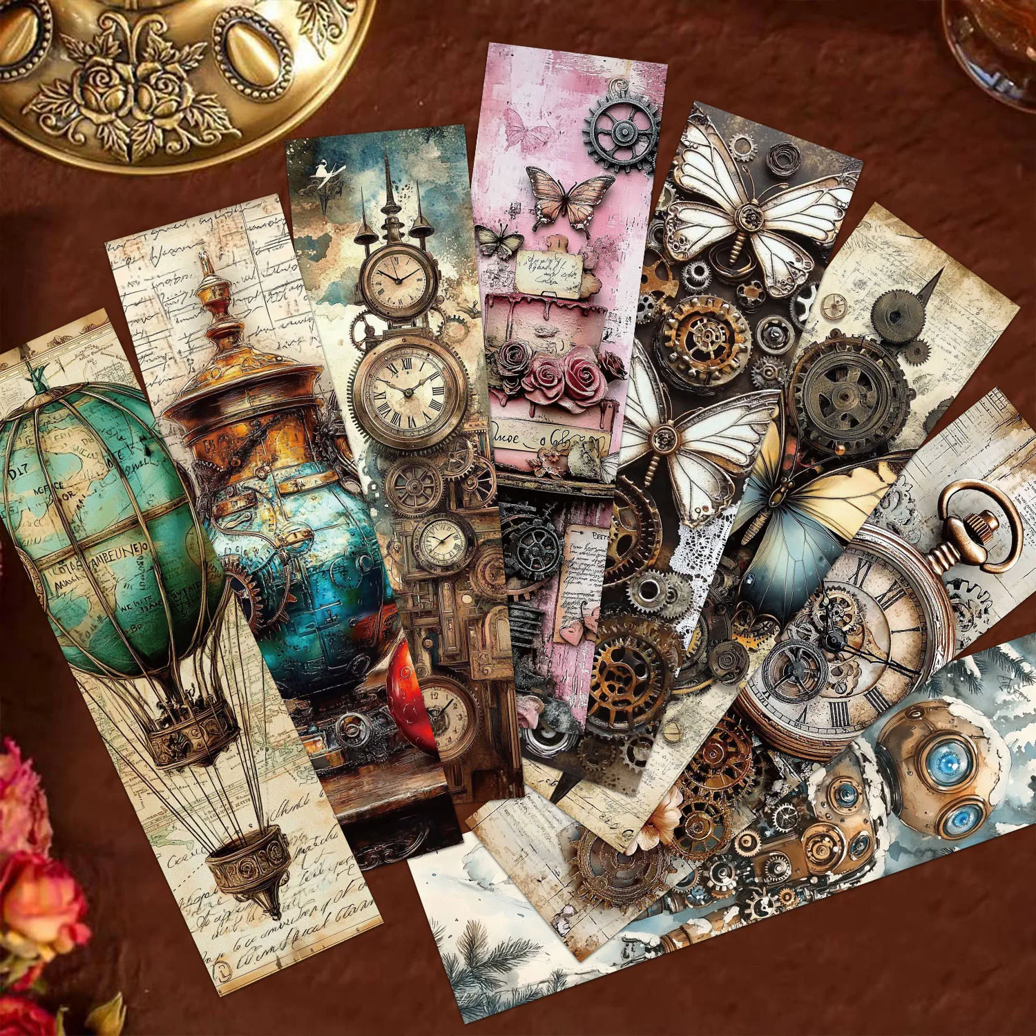 30sheets Steampunk Art Bookmarks Vintage Mechanical Gear Clock Animal Pattern Page Marker Decor for Scrapbook Book Accessories