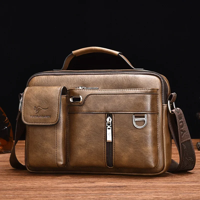 Men\'s Shoulder Bag Business Vintage Handbags Pu Leather Large Crossbody Bag for Man 2024 New Luxury Designer Male Messenger Bag