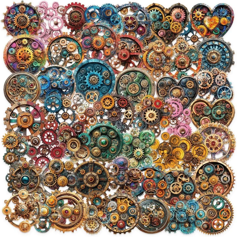 50PCS Colored Time-Space Gear PET Sticker Aesthetic Transparent DIY Phone Laptop Luggage Skateboard Graffiti Decals