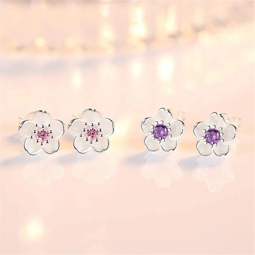 925 silver needle Fashion women fungus ornaments romantic cherry small clean Earrings pink purple luxury  jewelry