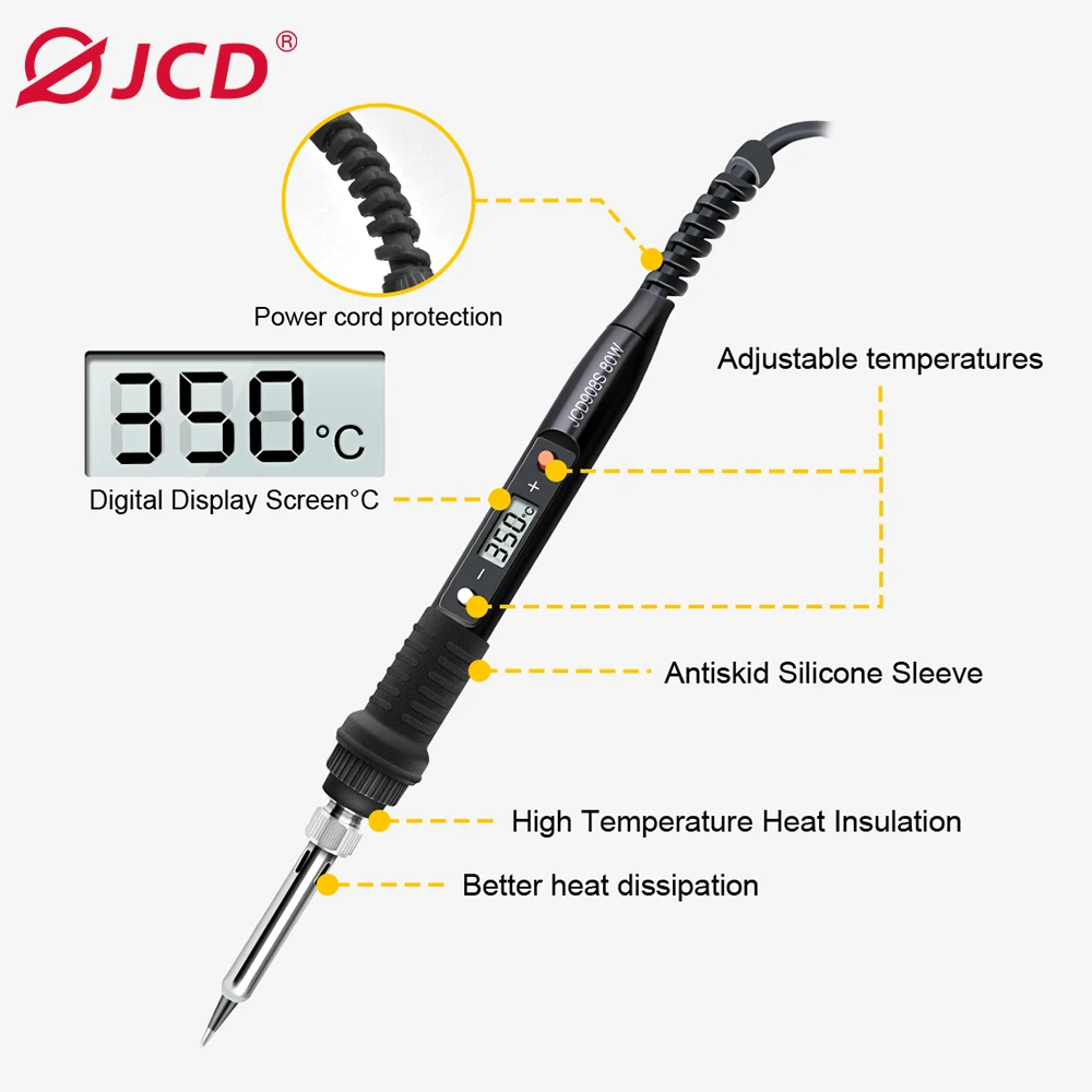 JCD 80W Electric Soldering Iron Kit Temperature Adjustable 220V 110V Solder Paste Desoldering Pump Welding Tools Set LCD Display