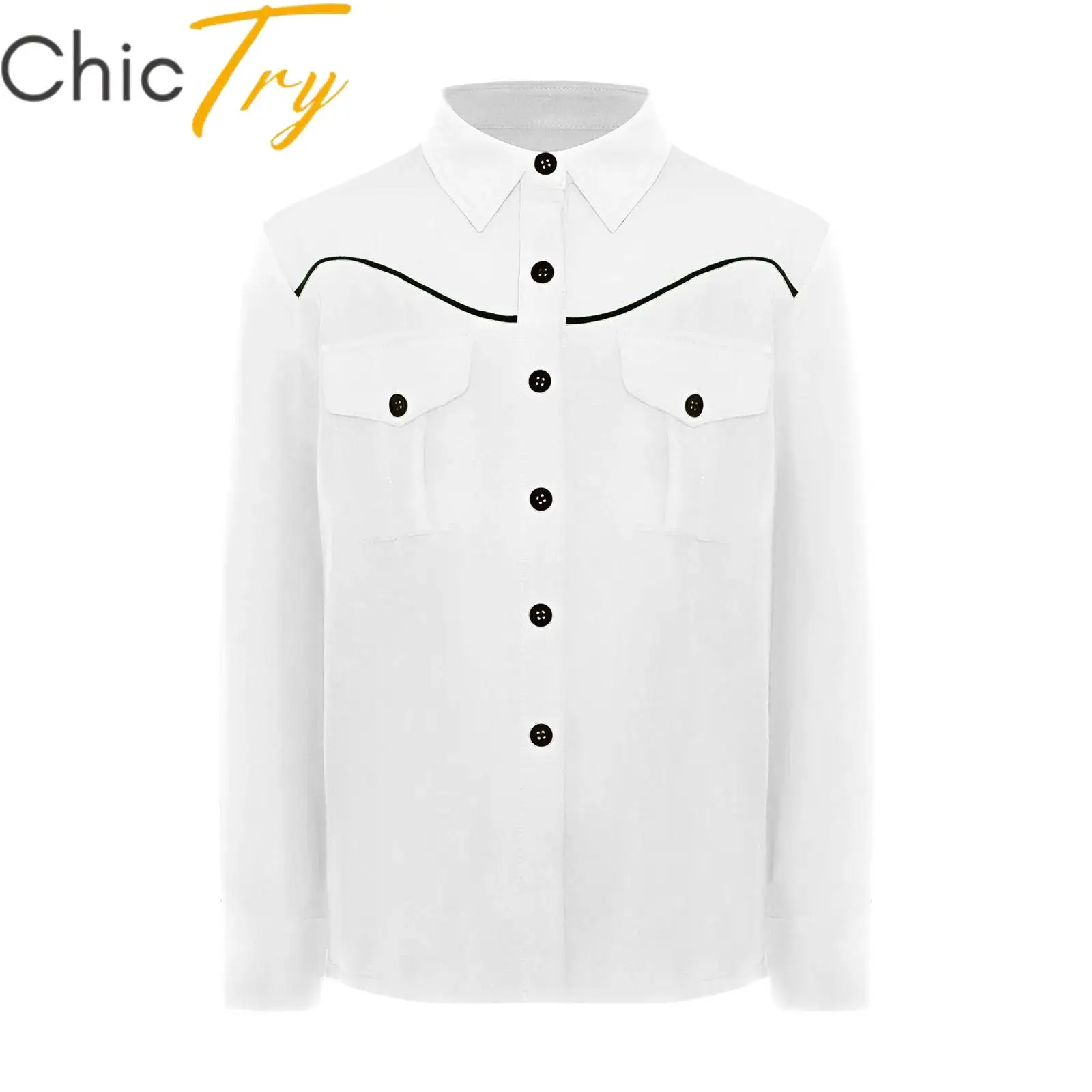 

Kids Boy Girl Cowboy Costume Halloween Cosplay Shirt Long Sleeve Top with Pockets for Formal School Uniforms Party and Occasion