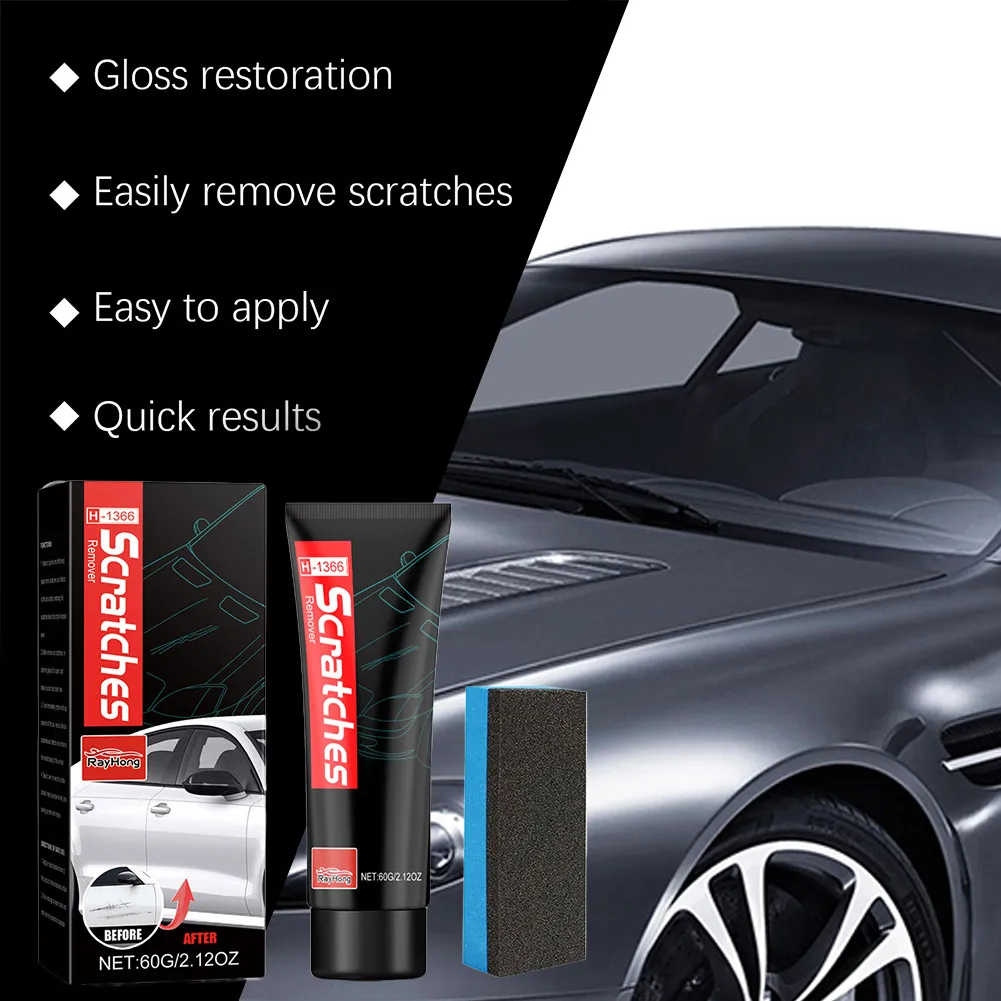 60g Car Scratch Remover with Sponge, Minor Scratch Swirl Mark Remover, Restores Car Paint Shine Adds Protective Layer