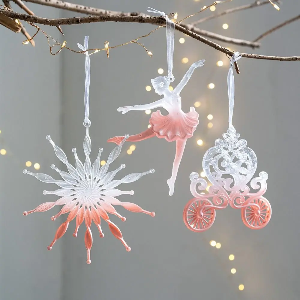 Pink Snowflake Icicle Christmas Tree Ornament Navidad Transparent Hanging Pendant Home Table Decor Happy New Year Xmas Decor