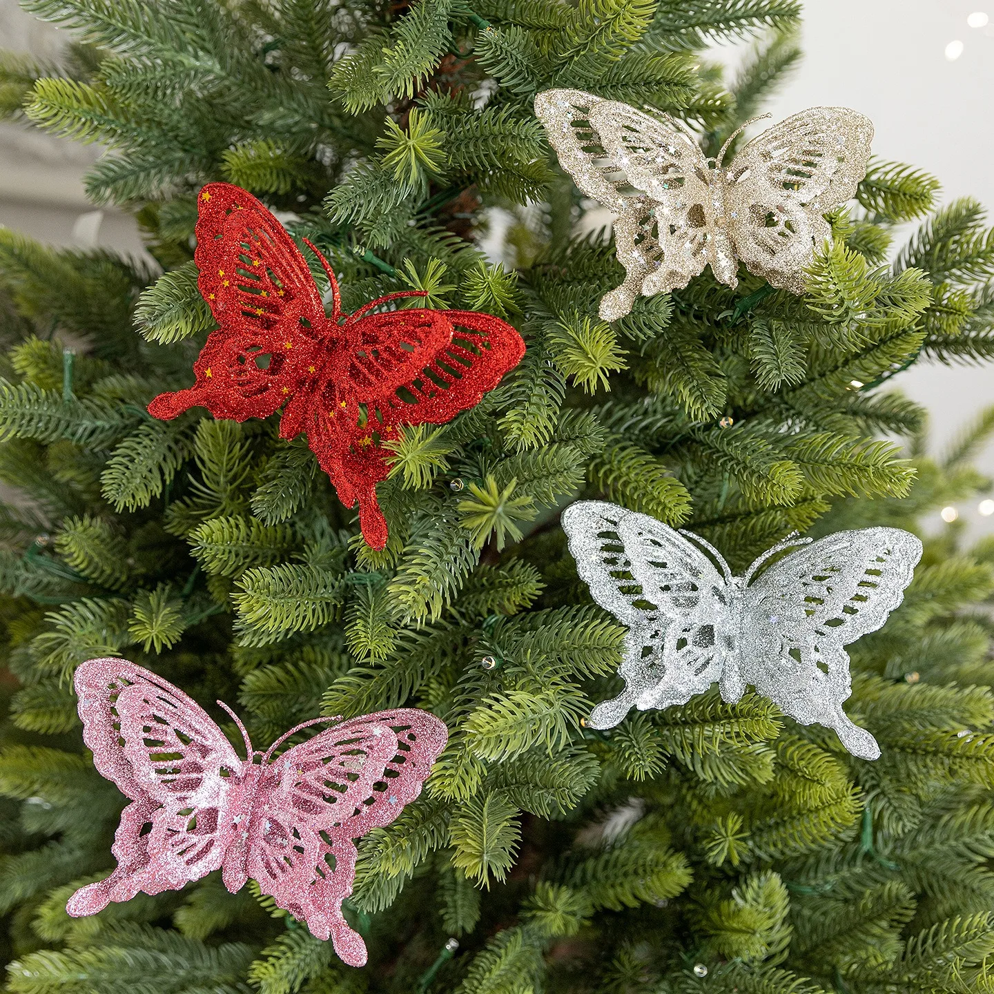 3 قطع من قلادة فراشة محاكاة لامعة لعيد الميلاد يمكنك صنعها بنفسك ملحقات شجرة عيد الميلاد لتزيين المشهد المعلق شجرة عيد الميلاد