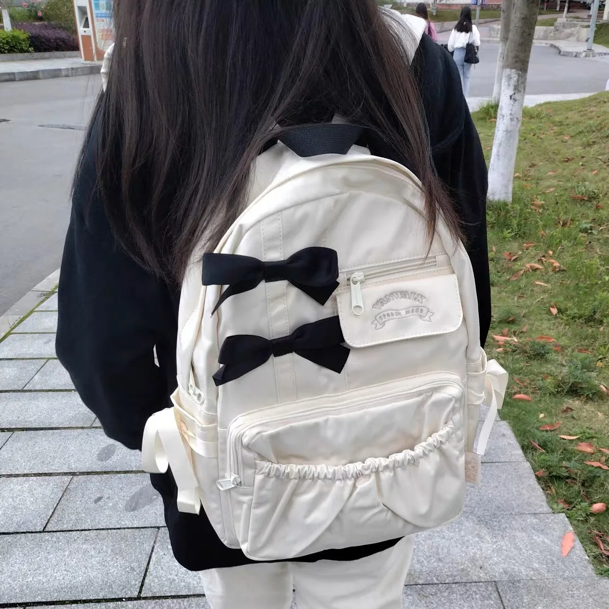 Women Backpack Japanese Style Ins Cute Girls Bow Schoolbag Large Capacity Travel Mochila Sweet Fashion Student Schoolbag Female