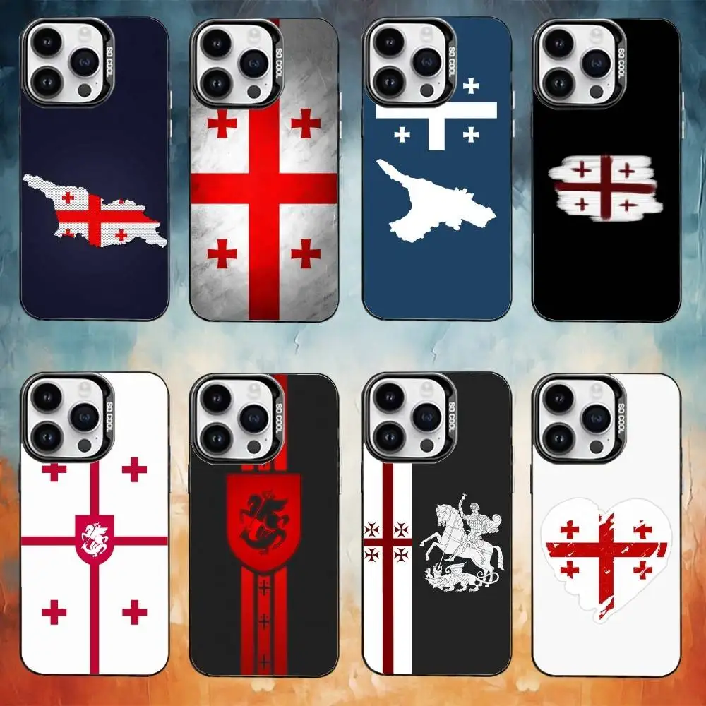 

Georgia Flag Phone Case For iPhone17,16,15,14,13,12,11 Plus,Pro Max Black Candy Matte Shockproof Cover