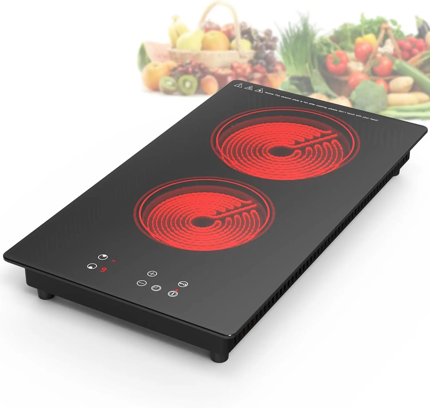 

2100W Electric Cooktop, 2-Burner with Timer, Safety Lock, Touch Control, 110V, 9 Heat Levels