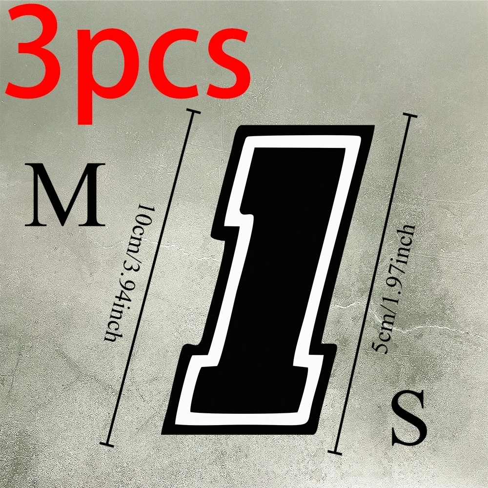 3Pcs/Set Black White Outline Racing Number Stickers, Waterproof Vinyl Decals for Motorcycle Bike Car Modification