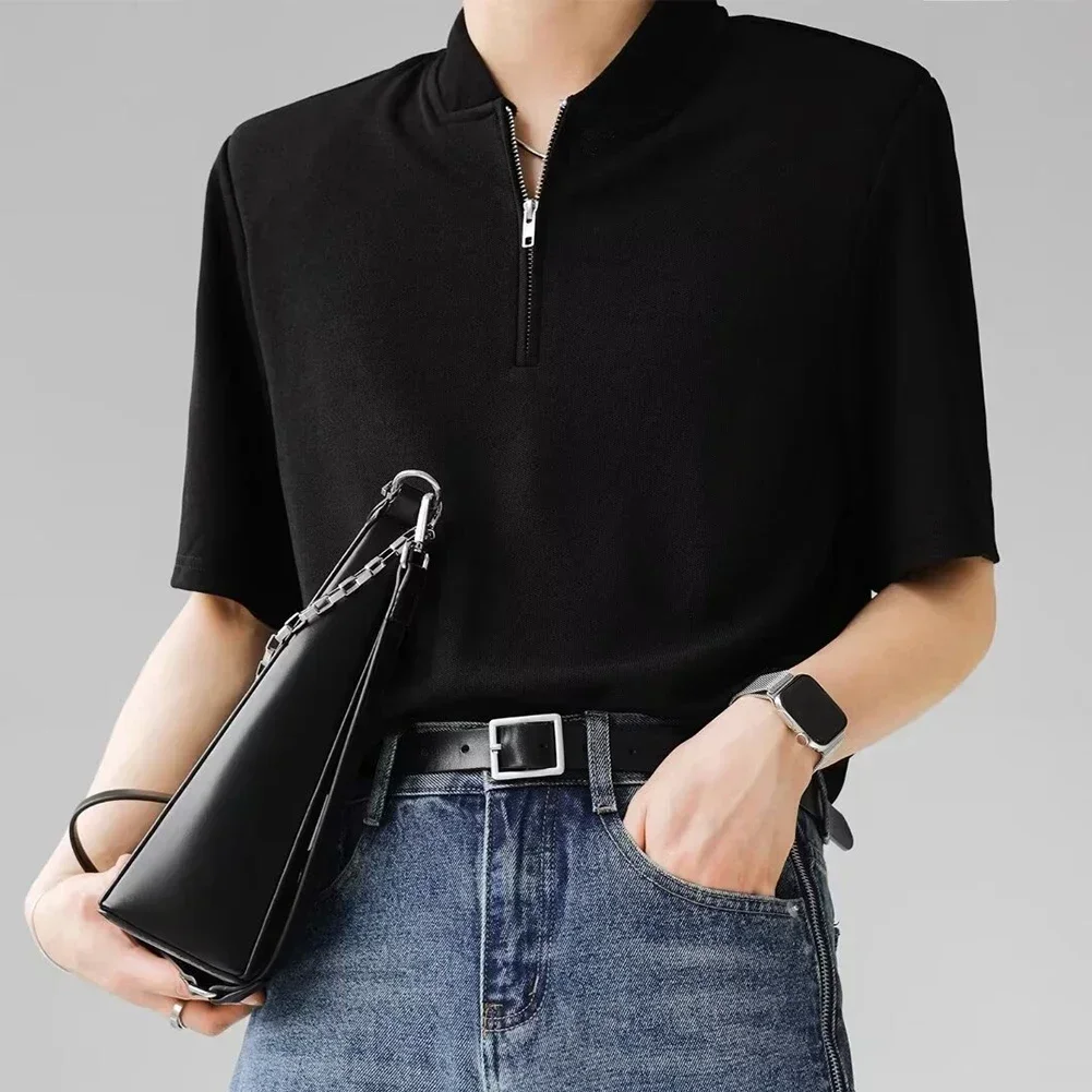 

Casual Wear Summer Fashion 2XL Black Stand Neck Top Short Sleeve Casual Short Sleeve Summer Wear Daily Fashion
